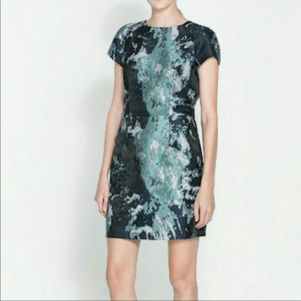 Zara Abstract Ink Splatter Jacquard Dress